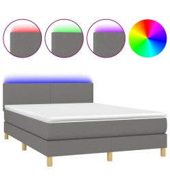 Sommier tapissier et matelas et LED Gris foncé 140x190 cm Tissu