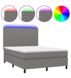 Sommier tapissier et matelas et LED Gris foncé 140x200 cm Tissu