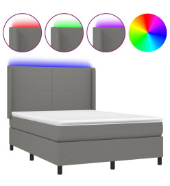 Sommier tapissier et matelas et LED Gris foncé 140x190 cm Tissu