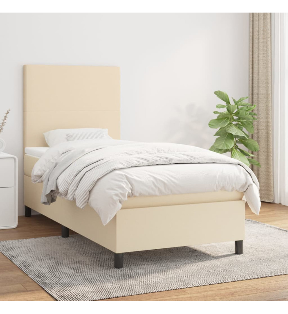 Lit à sommier tapissier avec matelas Crème 100x200 cm Tissu Lit à sommier tapissier avec matelas Crème 100x200 cm Tissu