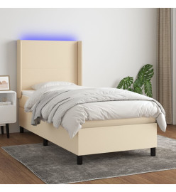 Sommier tapissier avec matelas et LED Crème 100x200 cm Tissu