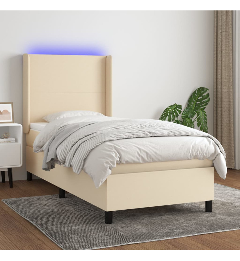 Sommier tapissier avec matelas et LED Crème 100x200 cm Tissu Sommier tapissier avec matelas et LED Crème 100x200 cm Tissu