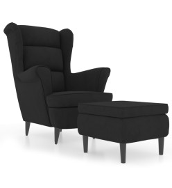 Fauteuil à oreilles avec tabouret noir velours