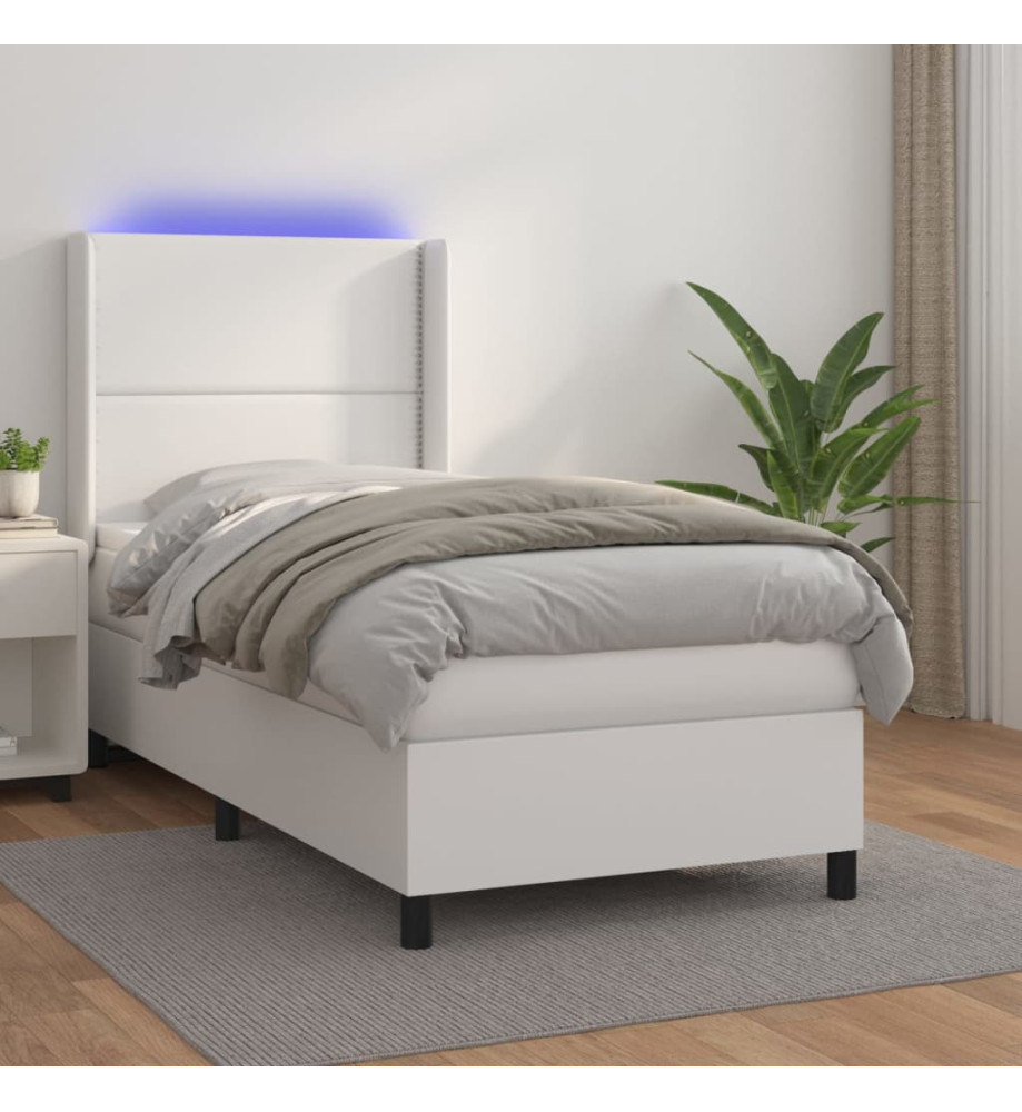 Sommier tapissier et matelas et LED Blanc 100x200 cm Similicuir Sommier tapissier et matelas et LED Blanc 100x200 cm Similicuir