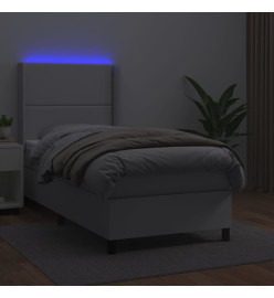 Sommier tapissier et matelas et LED Blanc 100x200 cm Similicuir