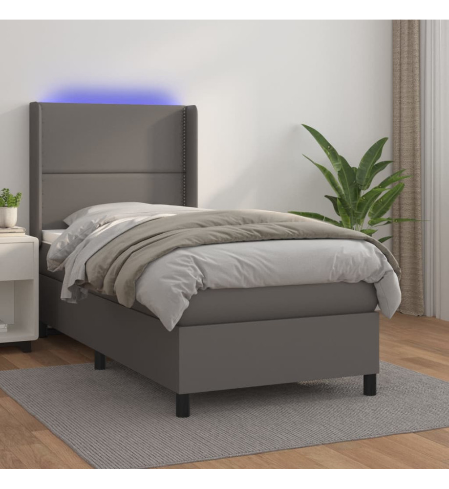 Sommier tapissier et matelas et LED Gris 90x190 cm Similicuir Sommier tapissier et matelas et LED Gris 90x190 cm Similicuir