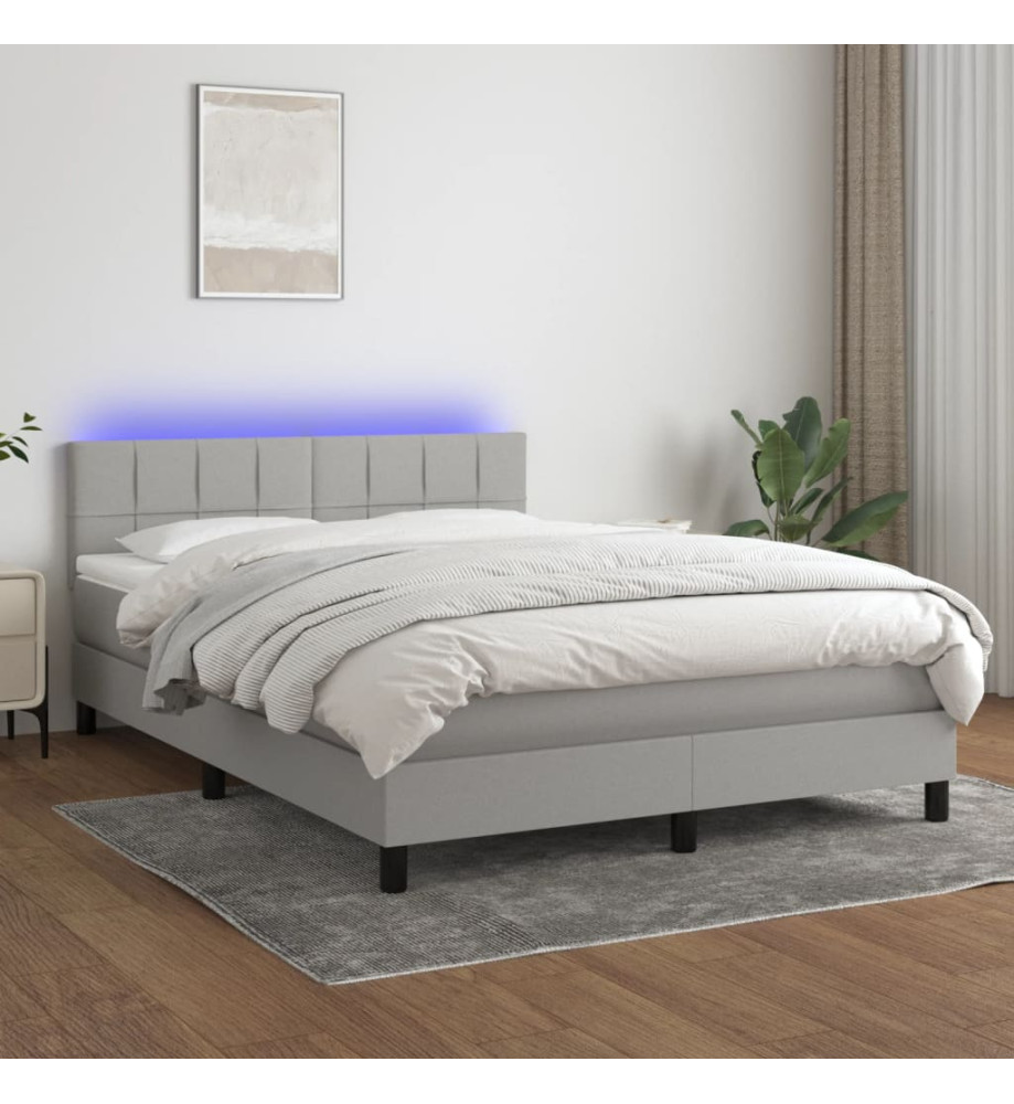 Sommier tapissier et matelas et LED Gris clair 140x190 cm Tissu Sommier tapissier et matelas et LED Gris clair 140x190 cm Tissu