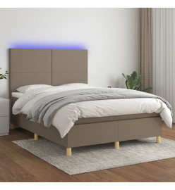 Sommier tapissier avec matelas et LED Taupe 140x190 cm Tissu
