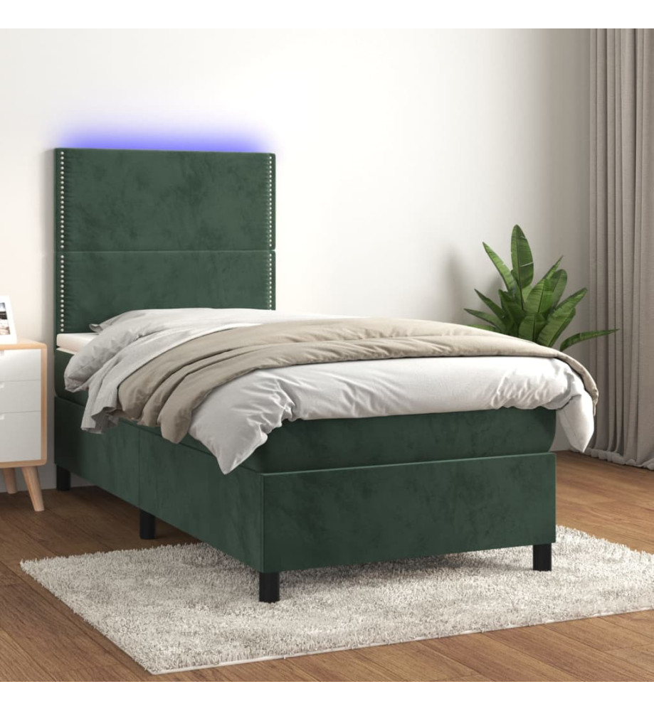 Sommier tapissier matelas et LED Vert foncé 100x200 cm Velours Sommier tapissier matelas et LED Vert foncé 100x200 cm Velours