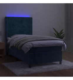 Sommier tapissier et matelas et LED Bleu foncé 90x200cm Velours