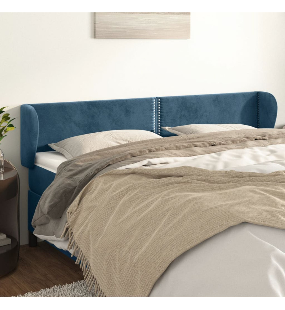 Tête de lit avec oreilles Bleu foncé 183x23x78/88 cm Velours Tête de lit avec oreilles Bleu foncé 183x23x78/88 cm Velours