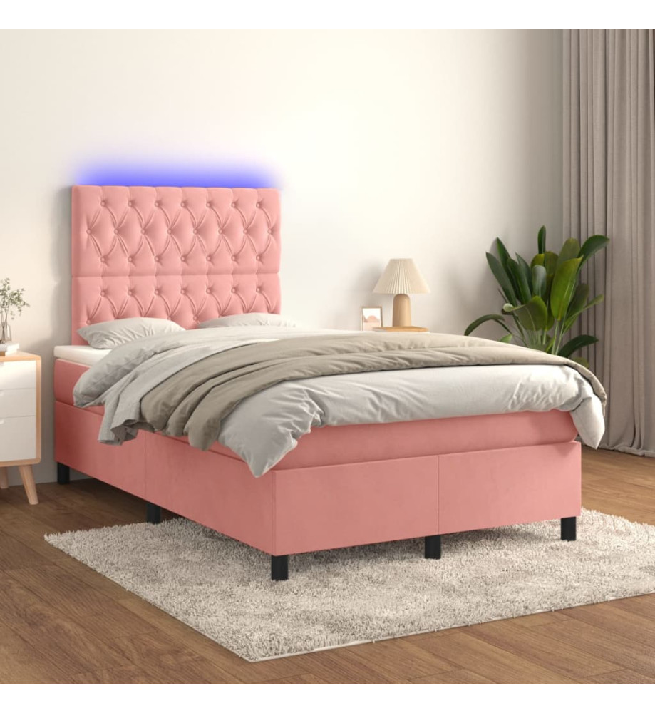 Sommier tapissier avec matelas et LED Rose 120x200cm Velours Sommier tapissier avec matelas et LED Rose 120x200cm Velours