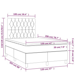 Sommier tapissier avec matelas et LED Rose 120x200cm Velours