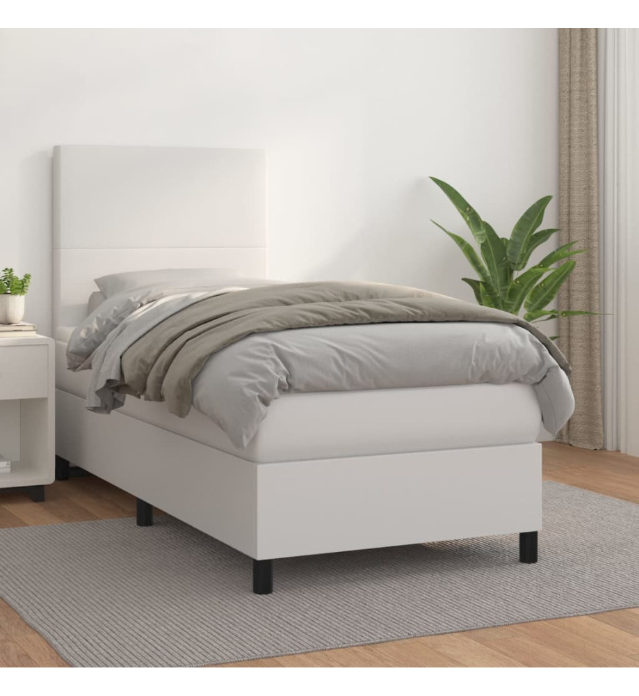Lit à sommier tapissier avec matelas Blanc 90x190 cm Similicuir Lit à sommier tapissier avec matelas Blanc 90x190 cm Similicuir