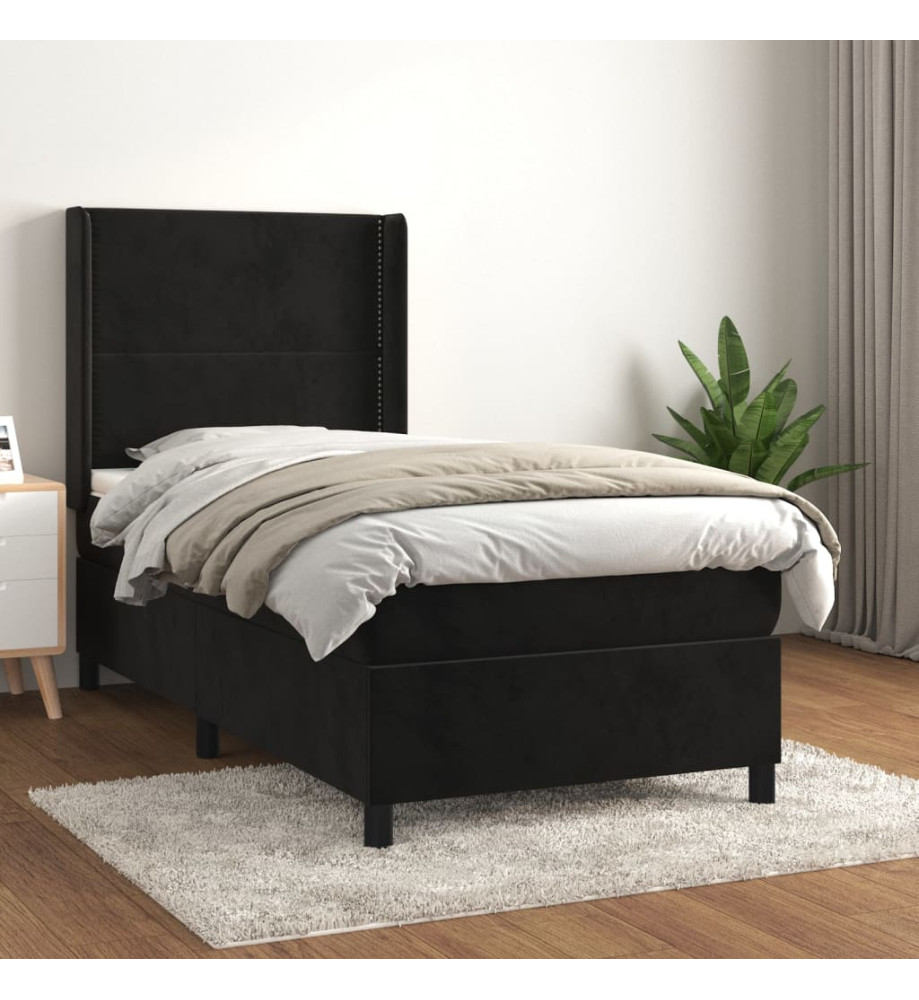 Lit à sommier tapissier avec matelas Noir 90x200 cm Velours Lit à sommier tapissier avec matelas Noir 90x200 cm Velours