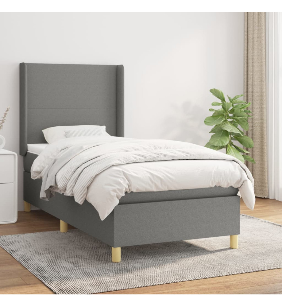 Lit à sommier tapissier avec matelas Gris foncé 80x200 cm Tissu Lit à sommier tapissier avec matelas Gris foncé 80x200 cm Tissu