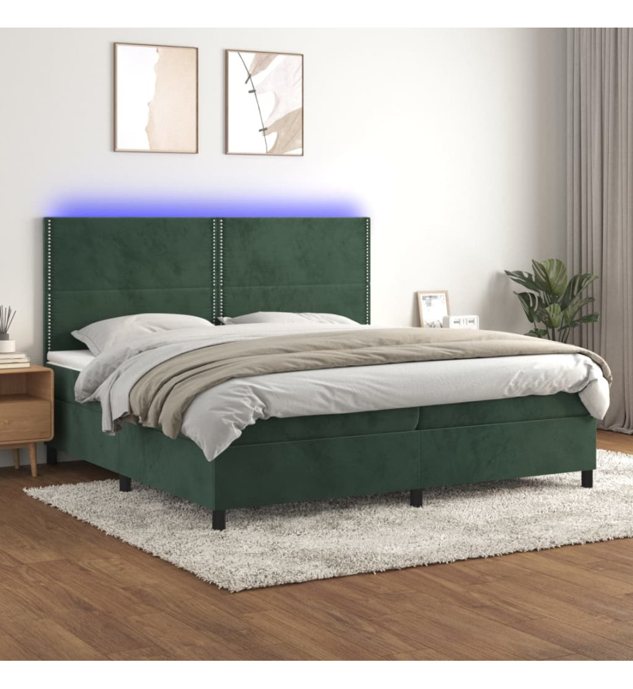 Sommier tapissier matelas et LED Vert foncé 200x200 cm Velours Sommier tapissier matelas et LED Vert foncé 200x200 cm Velours