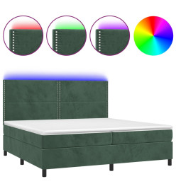 Sommier tapissier matelas et LED Vert foncé 200x200 cm Velours