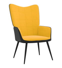 Chaise de détente et repose-pied Jaune moutarde Velours et PVC