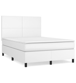 Lit à sommier tapissier avec matelas Blanc 140x200cm Similicuir