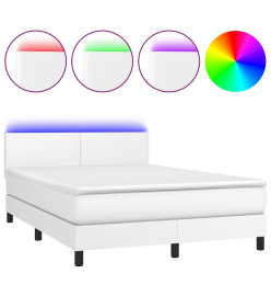 Sommier tapissier et matelas et LED Blanc 140x200 cm Similicuir