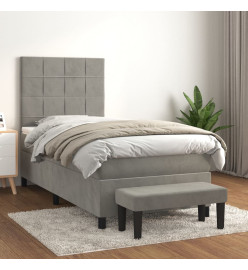 Lit à sommier tapissier et matelas Gris clair 90x200 cm Velours