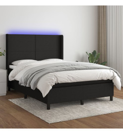 Sommier tapissier avec matelas et LED Noir 140x200 cm Tissu