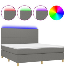 Sommier tapissier et matelas et LED Gris foncé 160x200 cm Tissu