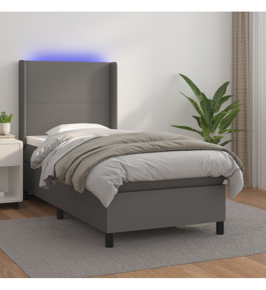 Sommier tapissier avec matelas et LED Gris 80x200 cm Similicuir Sommier tapissier avec matelas et LED Gris 80x200 cm Similicuir