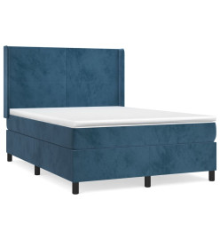 Lit à sommier tapissier et matelas Bleu foncé 140x200cm Velours