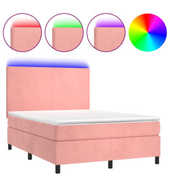 Sommier tapissier avec matelas et LED Rose 140x190 cm Velours