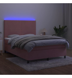 Sommier tapissier avec matelas et LED Rose 140x200 cm Velours