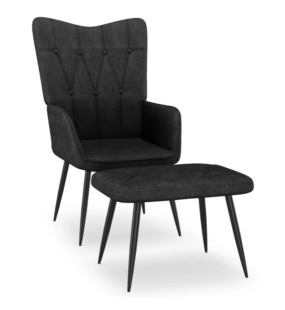 Chaise de relaxation avec tabouret Noir Tissu