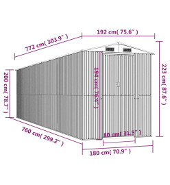 Abri de jardin Gris clair 192x772x223 cm Acier galvanisé