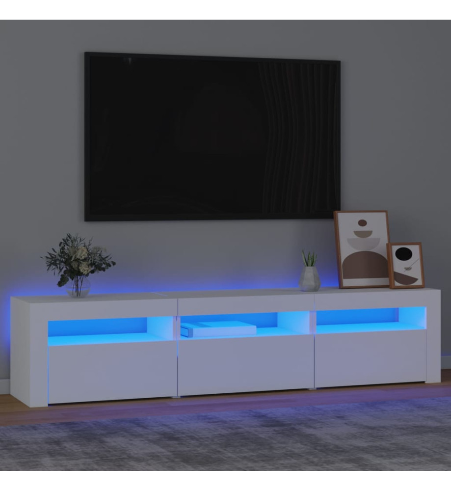 Meuble TV avec lumières LED Blanc 180x35x40 cm