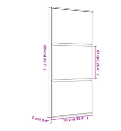 Porte coulissante doré 90x205 cm verre ESG dépoli et aluminium