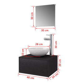 Meuble de salle de bain 4 pcs avec lavabo et robinet Noir