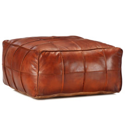 Pouf 60 x 60 x 30 cm Brun roux Cuir véritable de chèvre