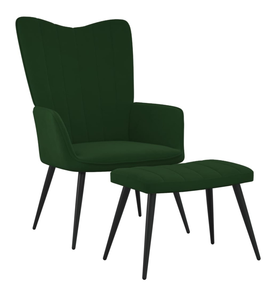 Chaise de relaxation avec repose-pied Vert foncé Velours