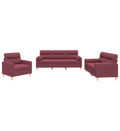 Ensemble de canapés 3 pcs avec coussins rouge bordeaux tissu