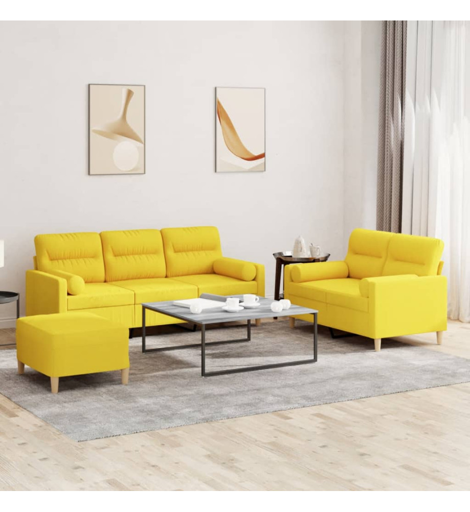 Ensemble de canapés 3 pcs avec coussins jaune clair tissu