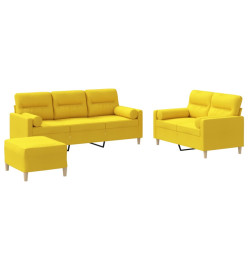 Ensemble de canapés 3 pcs avec coussins jaune clair tissu