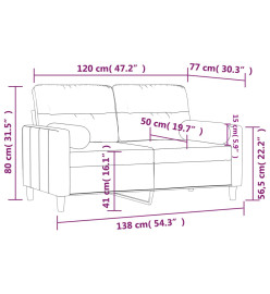 Canapé 2 places avec oreillers bordeaux 120 cm tissu