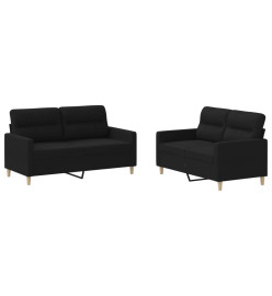 Ensemble de canapés 2 pcs avec coussins Noir Tissu