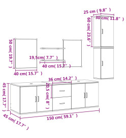 Ensemble de meubles salle de bain 7 pcs noir bois d'ingénierie