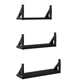 Ensemble d'étagères murales 3 pcs noir bois d'ingénierie