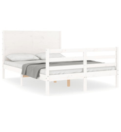 Cadre de lit avec tête de lit blanc 140x190 cm bois massif