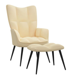 Chaise de relaxation avec repose-pied Blanc crème Velours